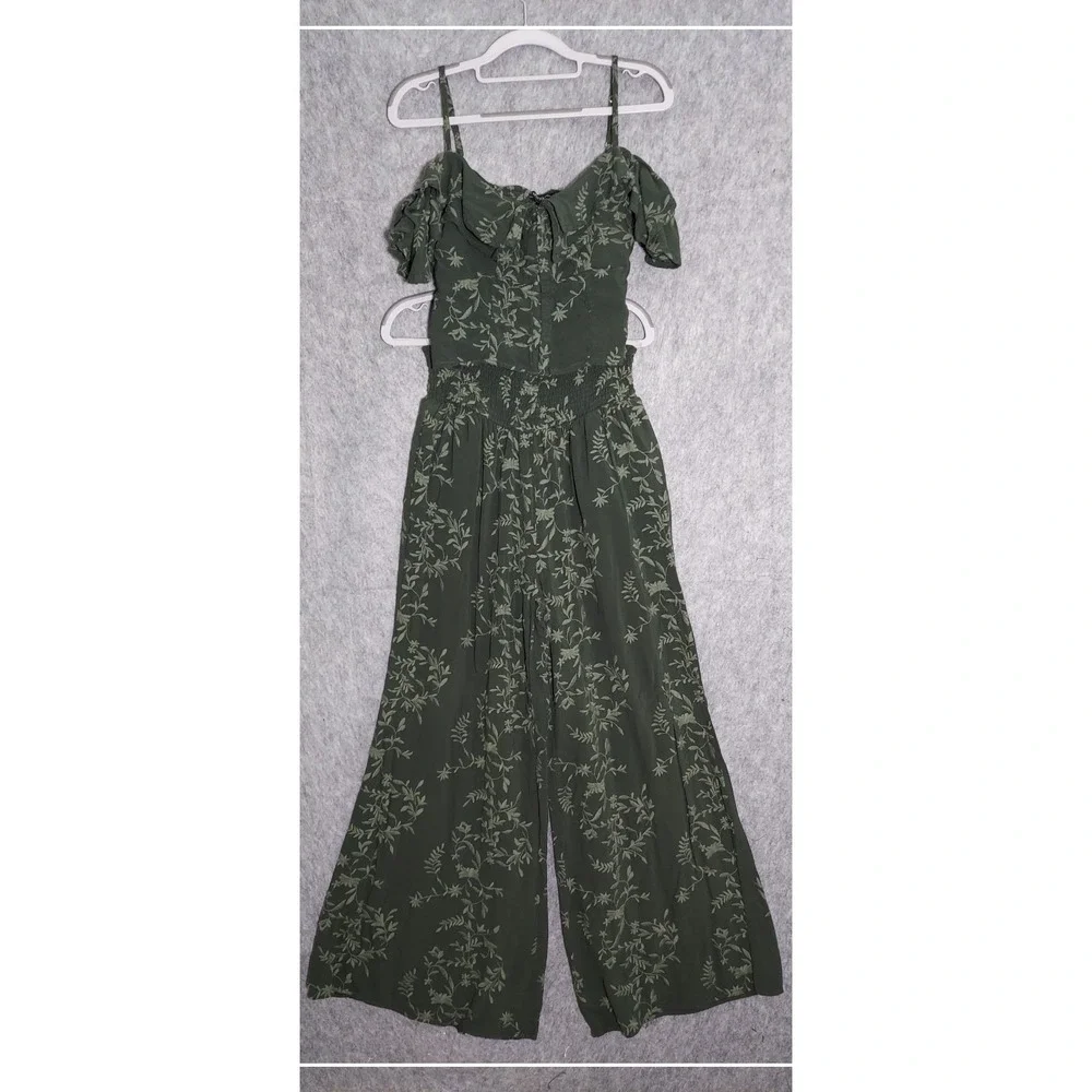 GUESS Outfit Women M Floral Embroidered Off Shoulder Top Pants Wide‎ Leg Smocked